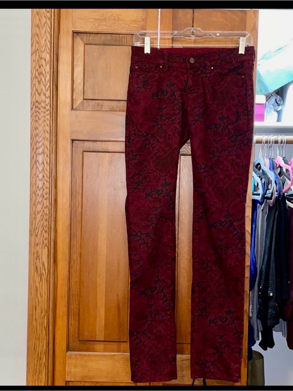Dark red Floral print jeans